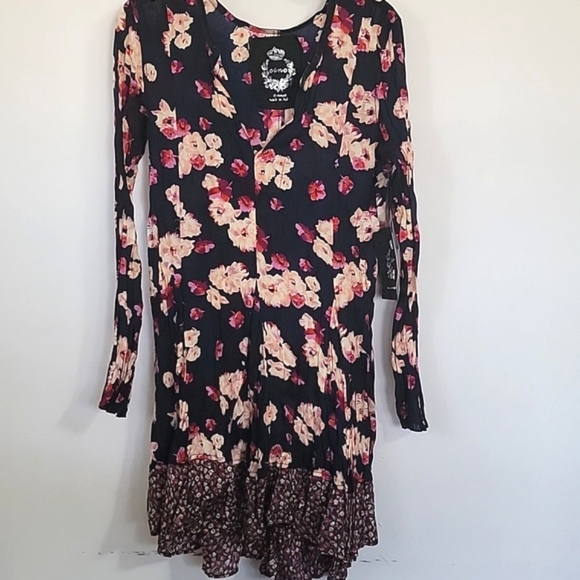 New Cino Dress Cotton Crinkled Lightweight Vintage Pink Floral Print Hi Lo Tunic - Picture 1 of 8